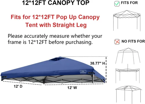 Vista 49 de KAMPKEEPER Cubierta de Repuesto Superior para Carpa Toldo Emergente con Ventilación de Aire y Correa Elástica Ajustable, Poliéster Resistente a Azul
