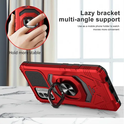 Vista 5 de Funda protectora para Nokia G310 5G con protector de pantalla de vidrio templado, grado militar, resistente a prueba de golpes, con soporte de Rojo