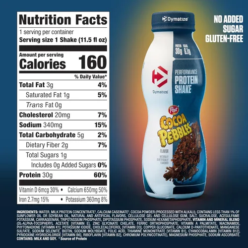 Vista 2 de Dymatize Performance - Batido de Proteína Sabor a Copos de Cacao, 30 g de Proteína, 6.1 g de BCAA para la Recuperación Muscular, Sin Azúcar Añadida