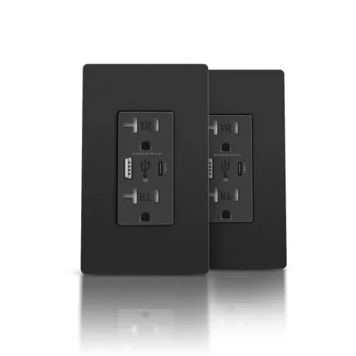 Vista 18 de TOPELER Toma de pared USB, receptáculo de cargador USB de 4.8 A con puertos tipo A y tipo C, enchufe dúplex de 15 amperios resistente a