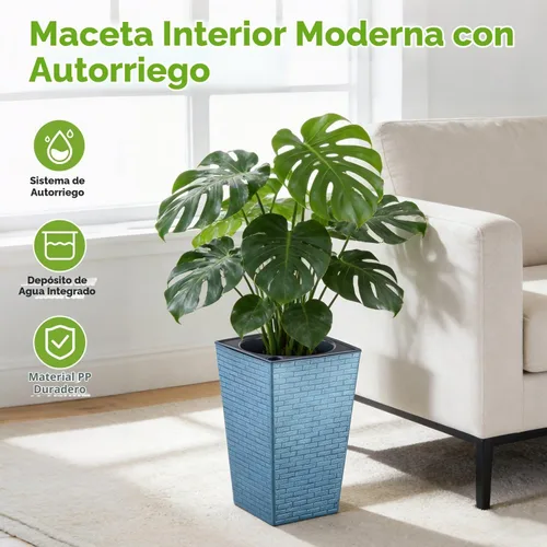 Vista 2 de Paquete de 2 macetas de riego automático de 10.7" x 6.9" para plantas de interior, macetas violetas de riego automático, macetas de flores de Azul
