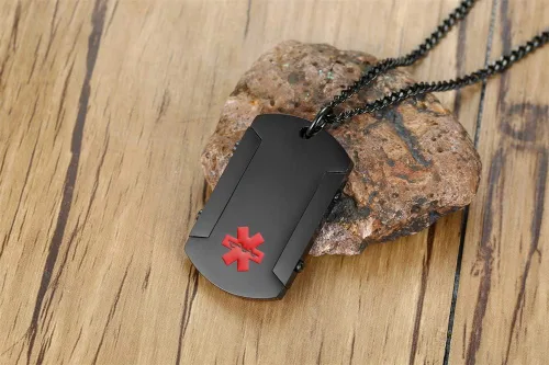 Vista 114 de VNOX Collar con colgante personalizado de acero inoxidable con grabado personalizado para identificación de alerta médica de emergencia para hombres