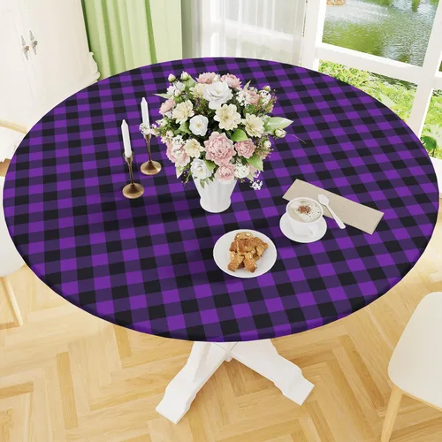 Vista 16 de Smiry - Mantel redondo de picnic de vinilo elástico impermeable con respaldo de franela, mantel de vinilo ajustable para mesas de 31-35 pulgadas