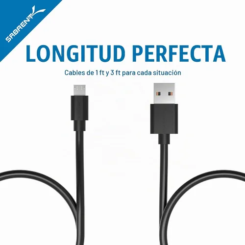 Vista 7 de SABRENT Paquete de 6 cables micro USB de alta calidad de 22 AWG (X3-3 pies + X3-1 pie) de alta velocidad USB 2.0 A macho a micro B cables