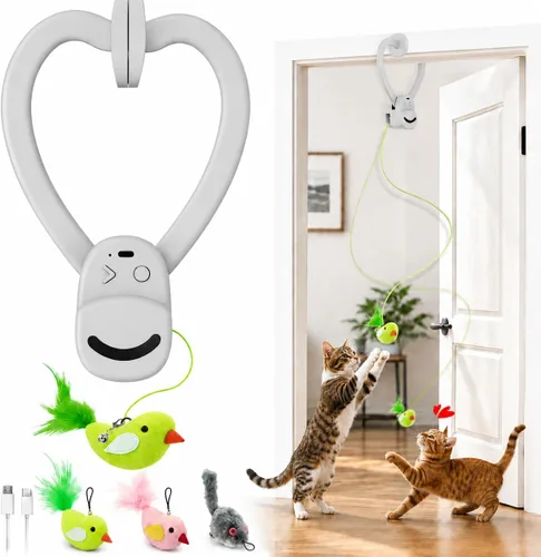 Vista 8 de Juguetes interactivos para gatos de interior: varita de plumas de ave voladora automática, ejercicio de persecución, enriquecimiento, estimulación