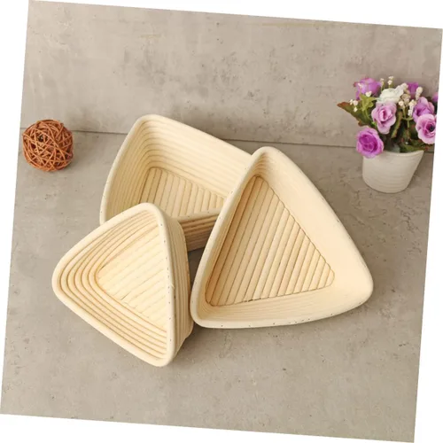 Vista 2 de HEMOTON Cesta de prueba tejida a mano, 2 unidades, triangular, suministros para hornear, color caqui, para panaderos caseros para masa madre