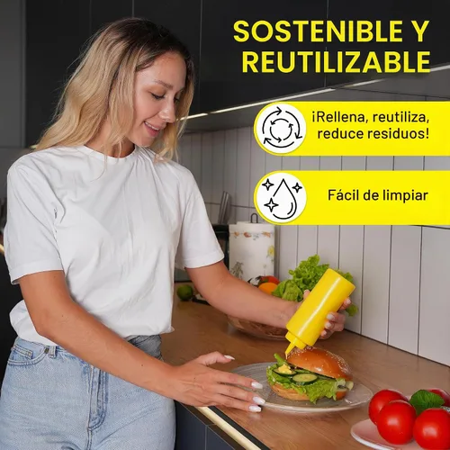 Vista 7 de BRIGHTFROM Botellas exprimibles para condimentos, rojo/amarillo botella vacía de 12 onzas con cuello ancho, ideal para salsa de tomate, mostaza