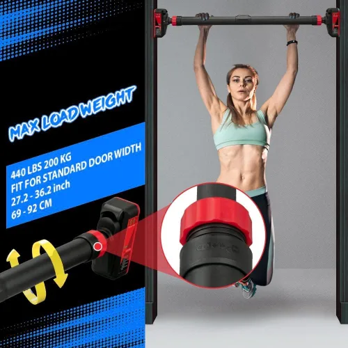 Vista 2 de Pull Up Bar for Doorway - Adjustable No Screws Chin Up Bar for Home Gym, 440 LBS Max Load, with Level Meter & Anti-Slip Design for Strength