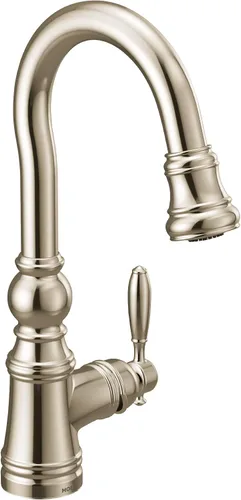 Vista 13 de Moen S53004BG Weymouth Shepherd's Hook Grifo de barra de cocina desplegable con varilla de metal con limpieza eléctrica, oro cepillado