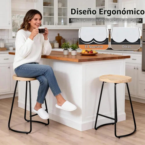 Vista 5 de HeuGah - Juego de 2 taburetes de bar de madera de 26 pulgadas para isla de cocina Madera clara