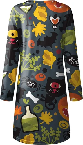 Vista 4 de Vestido de manga larga suelto con estampado de disfraces de Halloween para mujer
