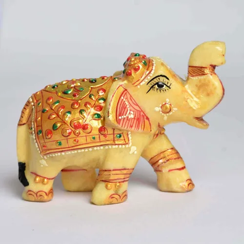 Vista 4 de GEMHUB Estatua de elefante de jade amarillo tallada de aproximadamente 1862.50 quilates para decoración del hogar y propósito de regalo