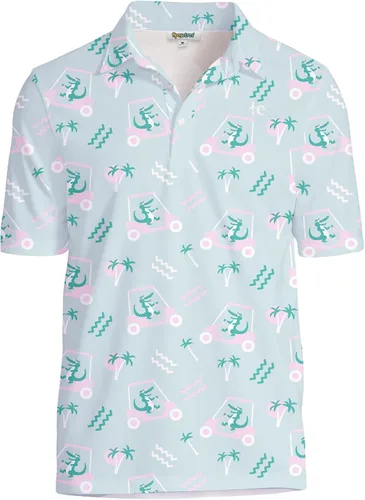 Vista 16 de Tipsy Elves Camiseta polo de golf divertida para hombre - Ropa de golf novedosa Paraíso azul de 8 bits