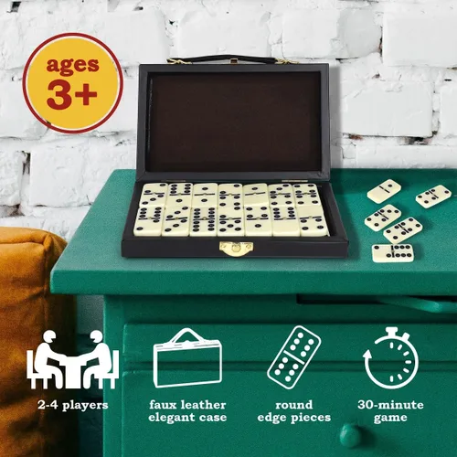 Vista 6 de Juego de dominó Double Six en caja de madera, juego educativo clásico de 28 piezas de azulejos de mesa para adultos y niños, apto para viajes