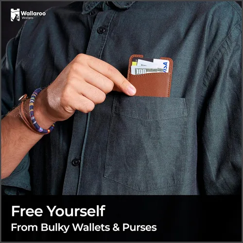 Vista 3 de Wallaroo Wallets Billetera de cuero prémium con agarre y soporte, Marrón, Minimalista