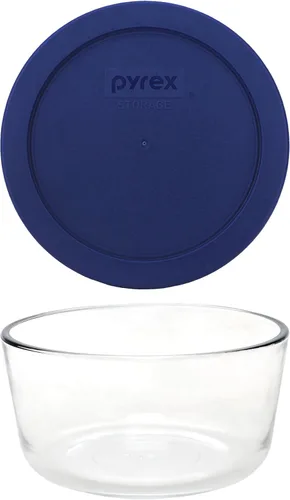 Vista 2 de Pyrex 7201 - Cuenco de vidrio de 4 tazas y tapa azul oscuro 7201-PC (paquete de 2) - Fabricado en Estados Unidos