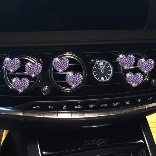 Vista 4 de Bling Heart 8 clips de ventilación de aire, ambientadores de corazón de cristal, clips de ventilación de diamantes de imitación para decoración