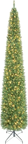 Vista 15 de GOFLAME - Árbol de Navidad artificial de 6 pies con luces LED blancas cálidas preiluminadas, árbol de Navidad con flecos de nieve, 435 puntas
