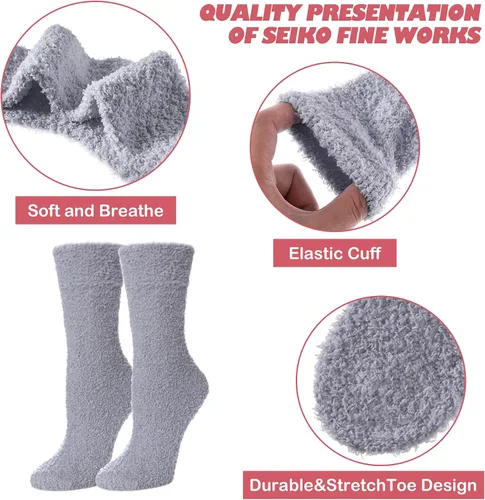 Vista 5 de LINEMIN Calcetines mullidos para mujer, acogedores, esponjosos, cálidos, de microfibra, suaves, para el hogar, para dormir