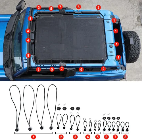 Vista 3 de Parasol de malla para el sol, cubierta superior de bikini proporciona protección solar UV en el techo, accesorios para Ford Bronco de 2 puertas 2021