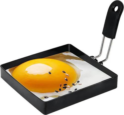 Vista 7 de Anillos de huevo para freír huevos, 3.5 pulgadas de acero inoxidable, para panqueques ingleses, magdalenas, con mango de silicona