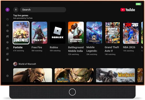 Vista 13 de TV portátil de 27 pulgadas FHD 1080P Android14 OS con Google TV, batería de 9000 mAh, Dolby Audio, 100% sRGB, asistente de Google, mango de cuero