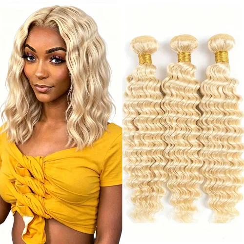Vista 12 de P4613 Cabello humano rizado onda profunda marrón y paquetes mixtos 8 10 12 P4613 Ombre Marrón-Rubio-DP