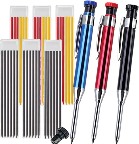 Vista 10 de Juego de lápices profesionales de aluminio multicolor para carpintería -3 tamaños (2/3/4 piezas)+núcleo de plomo mixto+sacapuntas adicional