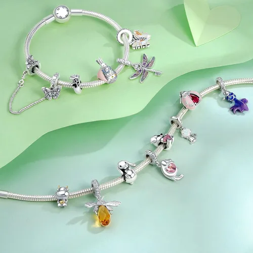 Vista 3 de NINGAN Dije de plata de ley 925 con diseño de animales, diseño de perro, huella de pata, gato, libélula, conejo Koi, compatible con collar