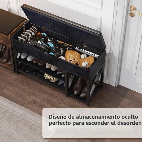 Vista 3 de Banco de zapatos, banco de almacenamiento de zapatos con parte superior elevadora, banco de entrada ajustable con cojín acolchado para entrada