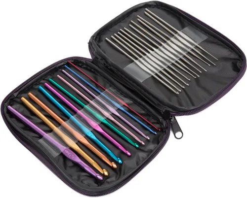 Vista 2 de BetyBedy - Juego de 22 ganchos de ganchillo, agujas de tejer con mango de aluminio, agujas de ganchillo multicolor para manualidades de hilo, 0.6 ~