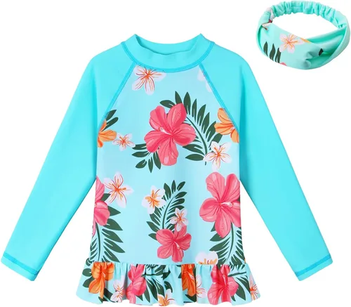 Vista 8 de TFJH E Traje de baño de manga larga para niñas y niños con protección UPF 50+ Un 2shark Royalblue Long