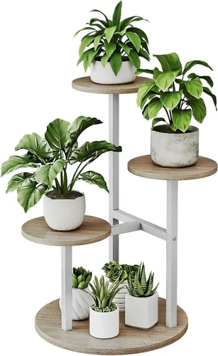 Vista 10 de INGIORDAR - Soporte para plantas de 4 niveles para interiores Multiple Plants with MDF Top Board Metal for Balcony Living Room Patio Garden
