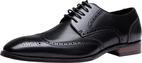 Vista 8 de Jousen Zapatos de vestir para hombre, zapatos de cuero formales Oxford Derby, zapatos de vestir retro Brogue Wingtip para hombres