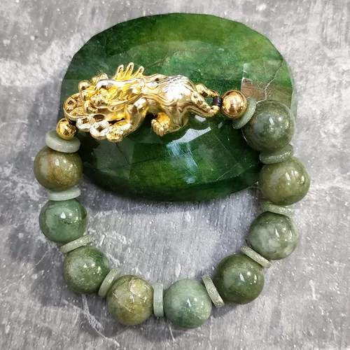 Vista 8 de Heavens Tvcz Pixiu - Pulsera para mujeres y hombres joyería de jadeíta con jade real espiritual positivo cuentas verdes Feng Shui dijes tailandeses