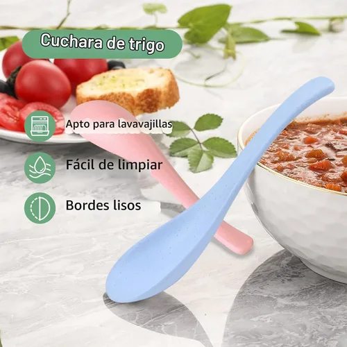 Vista 3 de 8 cucharas de plástico para cena, cuchara de sopa reutilizable portátil
