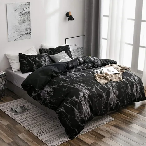 Vista 3 de Juego de ropa de cama cómoda, 3 piezas/juego de fundas de almohada, diseño mármol UE, tamaño doble, funda de edredón de poliéster mármol P