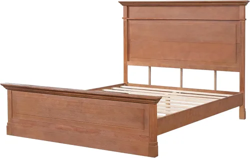 Vista 14 de Merax Marco de cama rústico de madera maciza tamaño Queen, cama de plataforma de granja con cabecera de 53.5 pulgadas de alto, marco de cama