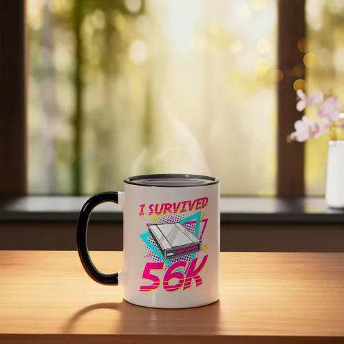 Vista 3 de 90s Nostalgia Retro 90s Dial Up Internet Vintage Ceramic Mug, Black/White