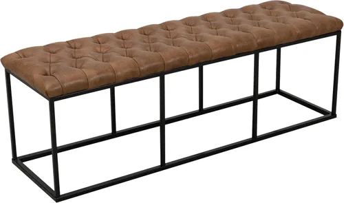 Vista 12 de HomePop Theodore Channel Otomana pequeña con capitoné - Cuero sintético marrón