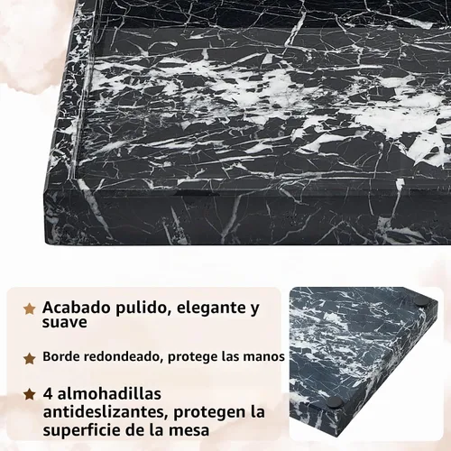 Vista 3 de Bandeja de mármol natural real para baño, tocador, cocina y escritorio, bandeja rectangular de piedra de mármol genuino para joyas, cosméticos
