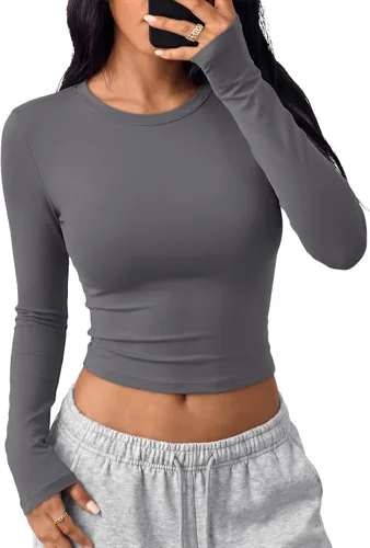 Vista 9 de Trendy Queen Camisetas cortas de manga larga para mujer, camisetas básicas Blanco