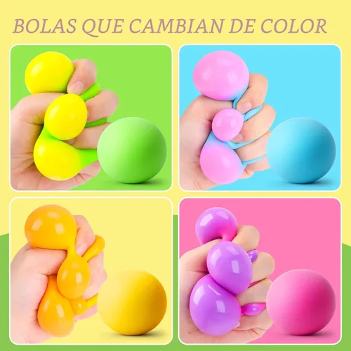 Vista 4 de Paquete de 4 pelotas antiestrés para adultos y niños, juguetes para apretar que cambian de color, juguetes sensoriales para niños con autismo