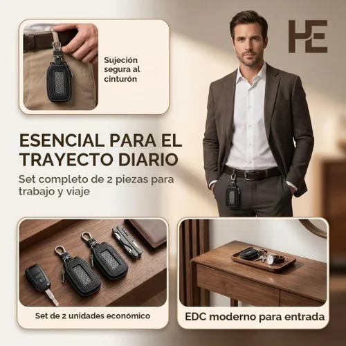 Vista 4 de 2 Piezas Funda de Cuero para Llavero de Coche Estuche Portador Funda para Llave de Coche Protector de Llavero Funda para Llavero de Coche (Marrón)