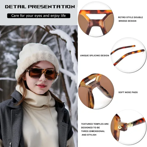Vista 6 de Gafas de sol estilo aviador planas vintage de los años 70 para mujeres y hombres, montura retro clásica con estilo UV400