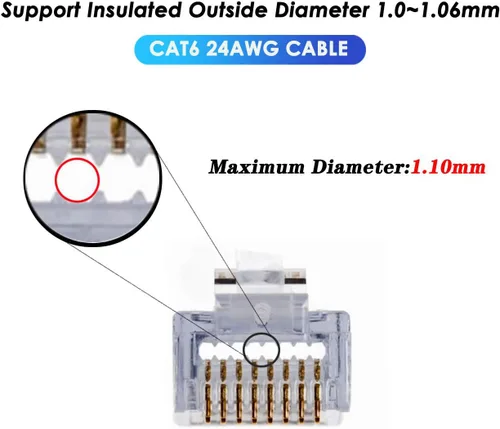 Vista 2 de Conectores RJ45 Cat6 - Conector de paso chapado en oro de 3 clavijas modulares 8P8C - Paquete de 50