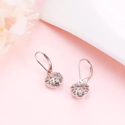 Vista 4 de Pendientes de plata de ley S925 con forma de corazón colgante, cierre de palanca, para mujer