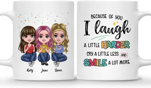 Vista 9 de Gossby Taza de café personalizada de la amistad, regalo personalizado Besites para mujeres con diseño de muñeca, nombre, cita – cumpleaños, Navidad