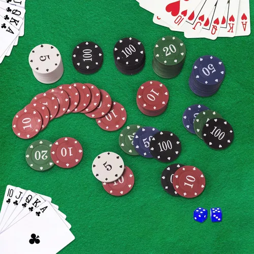 Vista 4 de Professional Poker Chips Set, Denomination Poker Chips with Dice Striped Pattern for Card Blackjack Games & Parties - 100 Pieces