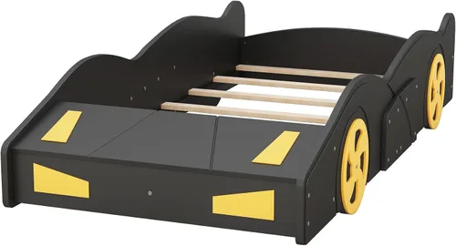 Vista 5 de Harper & Bright Designs Cama de plataforma en forma de auto de tamaño individual con almacenamiento y ruedas, cama individual para niños, marco